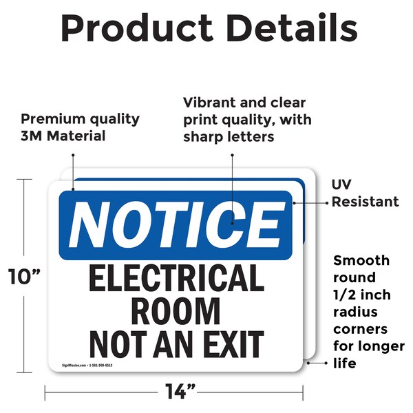 Electrical Room Not An Exit, 14 In W X Rectangle, Vinyl Decal